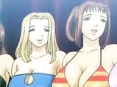 Сисястые хентай красавицы занимаются сексом с пареньком в очках