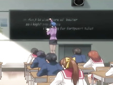 Парень ласкает большую грудь и трахает хентай девку в библиотеке