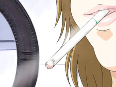 Вибратор во влагалище хентай девки заставляет её громко стонать