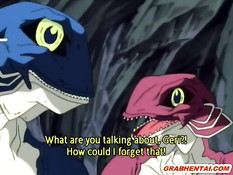 Двух милых хентай девочек трахает компания похотливых монстров