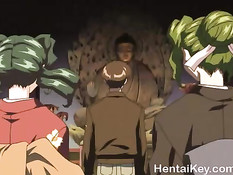 Возбуждённые хентай девки занимаются групповым сексом с парнем