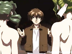 Возбуждённые хентай девки занимаются групповым сексом с парнем