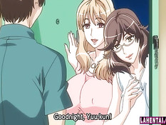 Рыжая хентай женщина с огромными сиськами соблазняет паренька