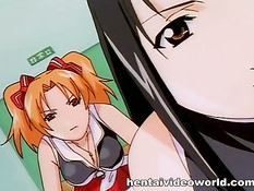 Возбуждённые аниме девки занимаются групповым сексом с парнем