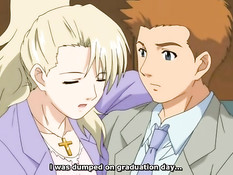 Аниме блондинка мастурбирует клитор и сжимает грудь в библиотеке