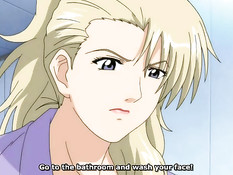 Аниме блондинка мастурбирует клитор и сжимает грудь в библиотеке