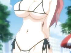 Хентай девка с голубыми волосами набросилась на парня и отсосала