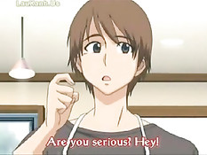 Хентай девка с голубыми волосами набросилась на парня и отсосала