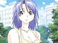 Хентай девка с голубыми волосами набросилась на парня и отсосала