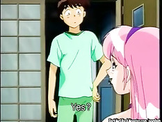 Малышка хентай с розовыми волосами отсосала и залезла на парня