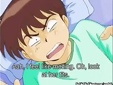 Малышка хентай с розовыми волосами отсосала и залезла на парня