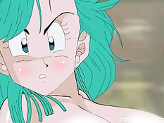 Девка с зелёными волосами сделала Наруто минет и подрочила член