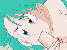 Девка с зелёными волосами сделала Наруто минет и подрочила член