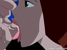 Хентай девчонка ночью делает минет и дрочит член большой грудью