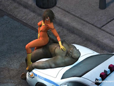 Здоровый тролль оттрахал на полицейской машине грудастую девку