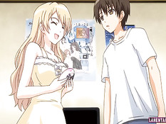 Подрочил большими сиськами аниме блондинки и насадил её на член