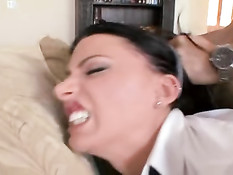 Брюнеточка в белых гольфах Juelz Ventura сосёт и прыгает на члене