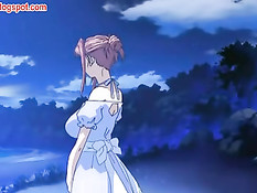 Паренёк ласкает большие сиськи аниме девушки и лижет в позе 69