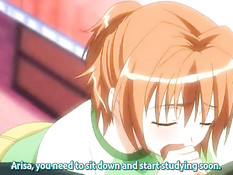 Две хентай девчонки делают минет и трахаются с парнем на кровати