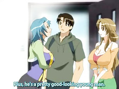 Две хентай девчонки делают минет и трахаются с парнем на кровати