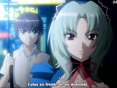 Грудастая хентай девка на кровати дрочила пареньку большой член