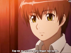 Грудастая хентай девка на кровати дрочила пареньку большой член