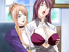 Две сисястые хентай девушки проводят с парнем секс эксперименты