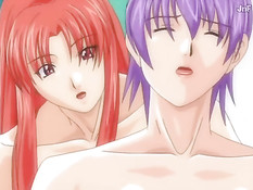 Две сисястые хентай девушки проводят с парнем секс эксперименты