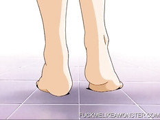 Возбуждённая аниме чертовка ложится на пол и мастурбирует клитор