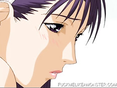 Возбуждённая аниме чертовка ложится на пол и мастурбирует клитор