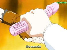 Аниме блондинка с огромными сиськами трахается с двумя мужиками