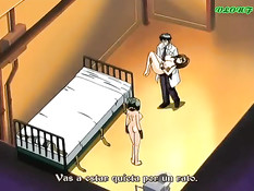 Аниме блондинка с огромными сиськами трахается с двумя мужиками