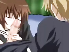 Хентай девочка в ванной подрочила парню член большими сиськами