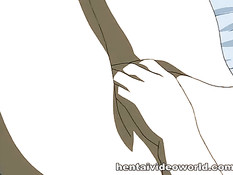 Мужчина оттрахал и залил спермой грудастую хентай девку в очках