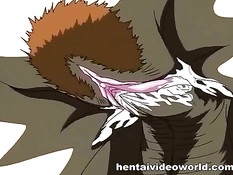 Мужчина оттрахал и залил спермой грудастую хентай девку в очках