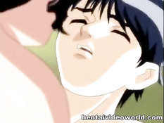 Грудастая хентай жена волосатой пиздой насаживается на хуй парня