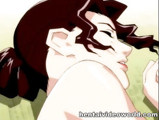 Грудастая хентай жена волосатой пиздой насаживается на хуй парня