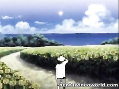 Грудастая хентай жена волосатой пиздой насаживается на хуй парня