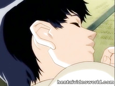 Грудастая хентай жена волосатой пиздой насаживается на хуй парня