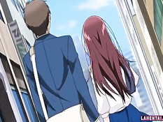 Рыжая хентай девочка в разных местах занимается сексом с парнем