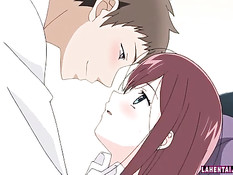 Рыжая хентай девочка в разных местах занимается сексом с парнем