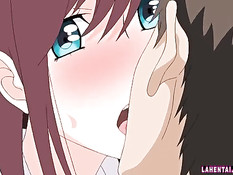 Рыжая хентай девочка в разных местах занимается сексом с парнем