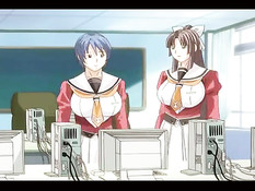 Хентай учительница с огромной грудью ебалась с парнем в бассейне