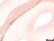 Сиськастая аниме брюнетка дрочила мужику член руками и сиськами