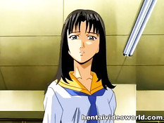 Неопытная хентай девчонка делает минет под присмотром блондинки