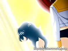 Неопытная хентай девчонка делает минет под присмотром блондинки