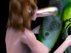 Синий монстр в баре жёстко отпердолил сисястую аниме девчонку