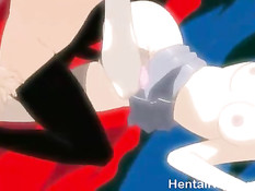 Он руками ласкал половые губы аниме девушки и всунул свой член