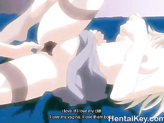 Он руками ласкал половые губы аниме девушки и всунул свой член