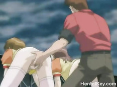 Две хентай девки занимались лесбийским сексом и ебались с парнем